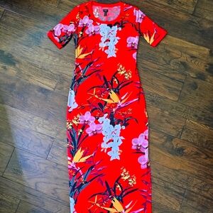 Vibrant Red Floral Maxi Dress XS-S